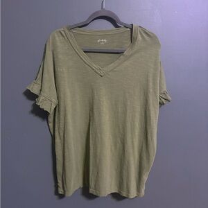 Wonderly forest green ruffle sleeve 100% cotton natural fibers blouse size large